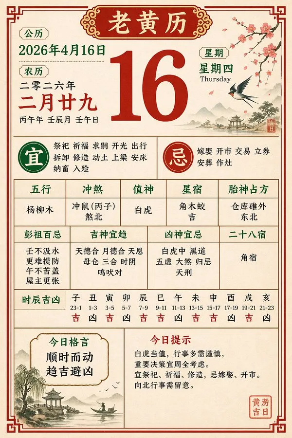 2026 年 4 月 16 日老黄历设计图